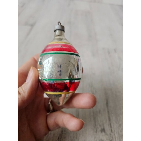 Antique diamond indent teardrop red striped green mercury glass ornament Xmas se - Picture 11 of 14